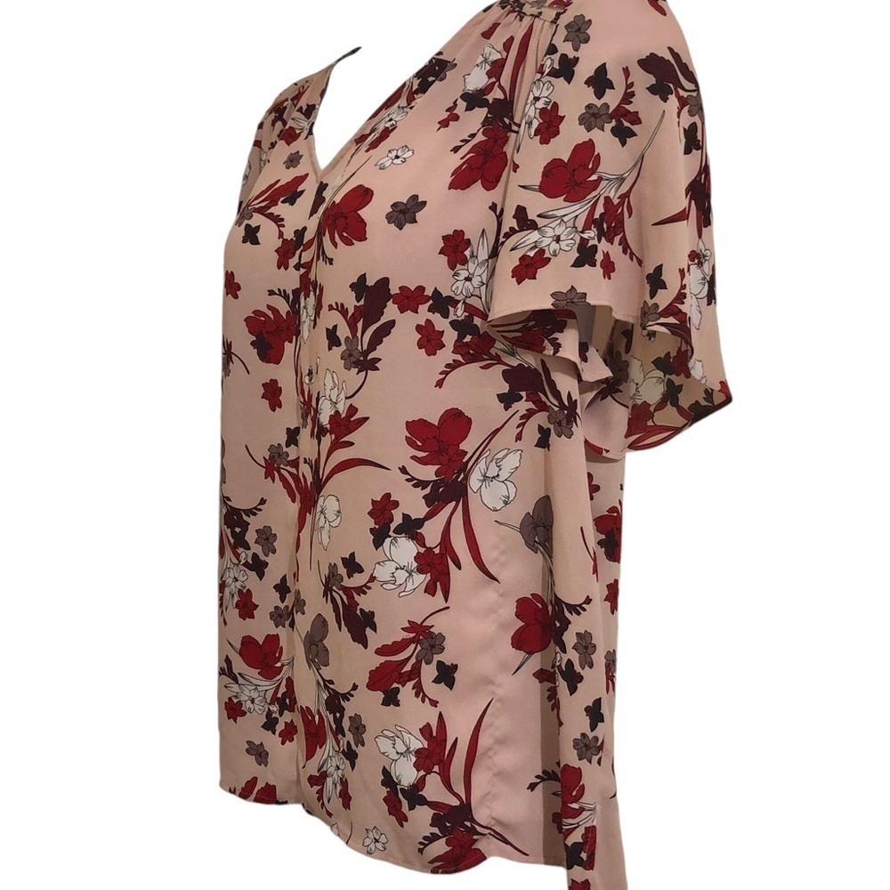 Liz Claiborne Flutter Sleeve Top 2XL Blush Pink Multi Boho Chic Romantic Blouse - Picture 6 of 10